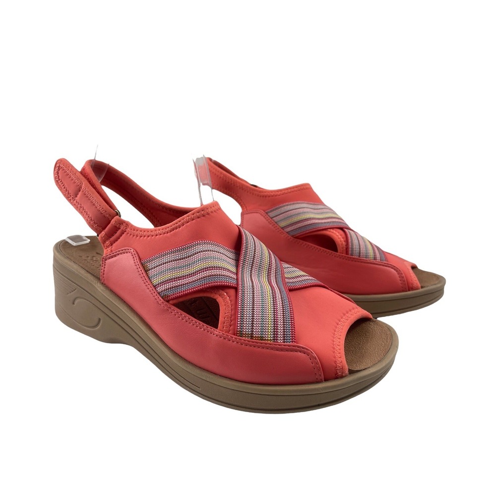 So Lite by Easy Street Slingback Sandals Women 10 M Salmon Pink Comfort Wedge